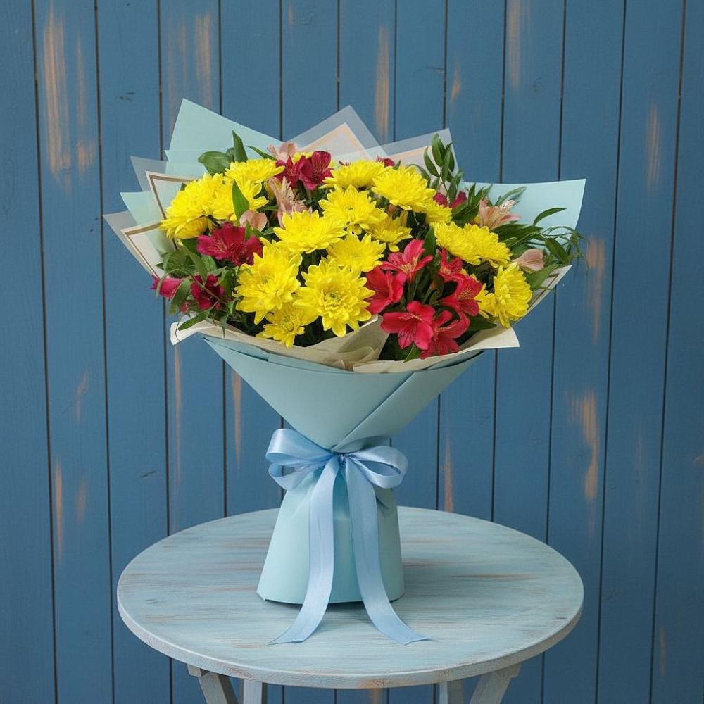 Букет цветов из: Альстромерии и Хризантемы в Бограде