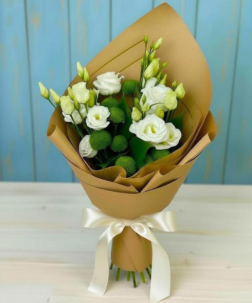 Букет цветов из: Хризантемы и Лизиантусы в Бограде